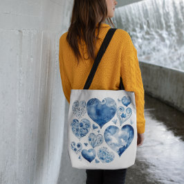 Bolsa Tote Corações em Azul Delft