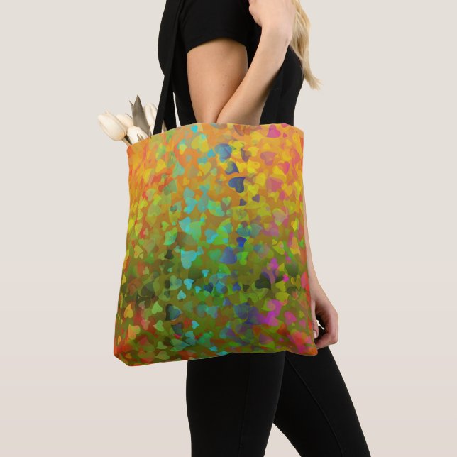 Bolsa Tote Corações em queda laranja (Close Up)