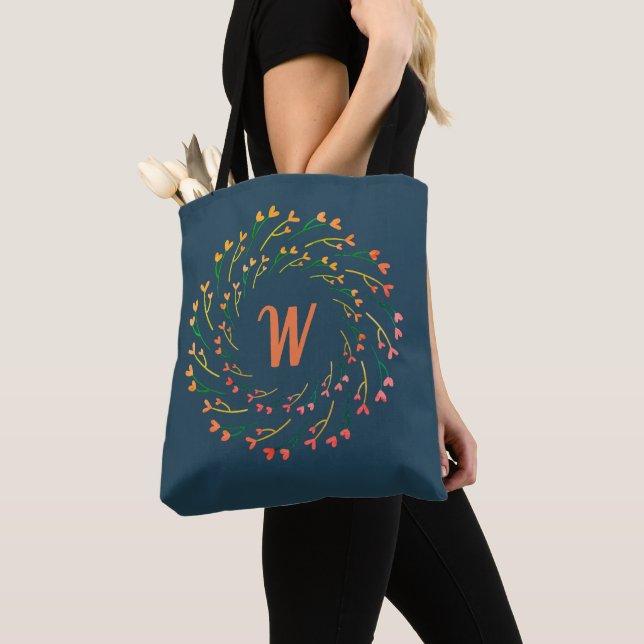 Bolsa Tote Corações Florais Com Monograma Chic Inicial (Close Up)