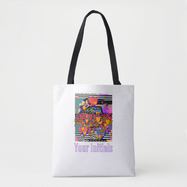 Bolsa Tote Corações Flores Estrelas Personalizados (Frente)