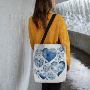 Bolsa Tote Corações no Azul Delft