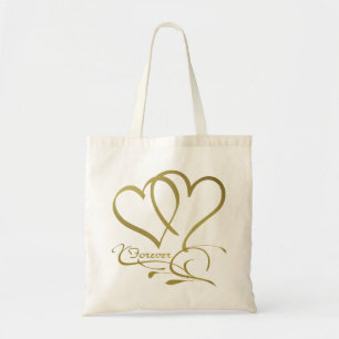Bolsa Tote Corações para sempre Dourados em Branco