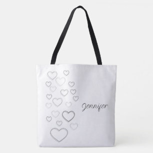 Bolsa Tote Corações Preto E Branco