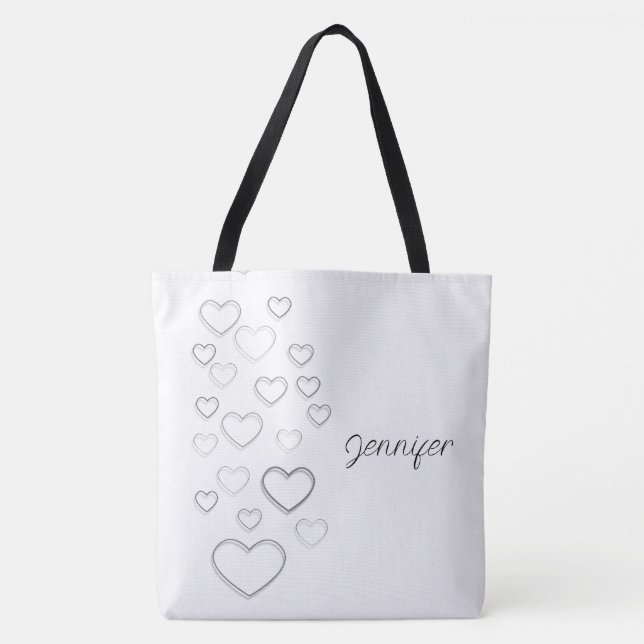 Bolsa Tote Corações Preto E Branco (Frente)