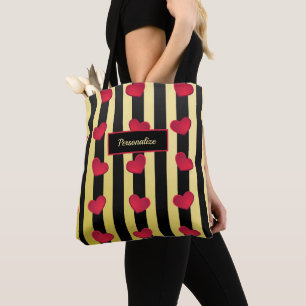 Bolsa Tote Corações Românticos - Douradas e Pretas - Strip