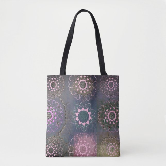 Bolsa Tote Corações Rosa Mandala (Frente)
