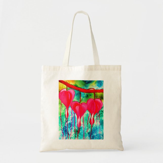 Bolsa Tote Corações sangrando rosa néon arte flores (Frente)