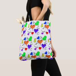Bolsa Tote Corações Verdes Vermelhas Laranja Vermelha