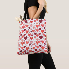 Bolsa Tote Corações vermelhos desenhados pela mão em branco