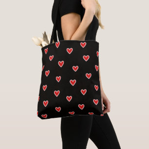Bolsa Tote Corações Vermelhos Rosa Preto