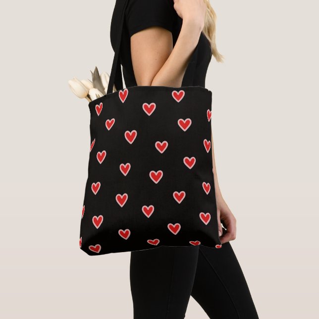 Bolsa Tote Corações Vermelhos Rosa Preto  (Close Up)