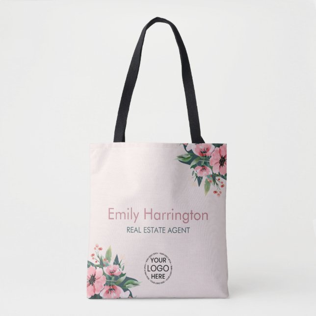 Bolsa Tote Corada Flor Rosa Agente Imobiliário (Frente)