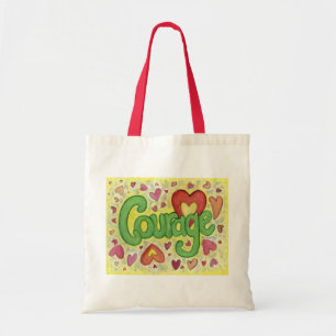 Bolsa Tote Coragem Coração Palavra Arte Inspirativa Sacos d