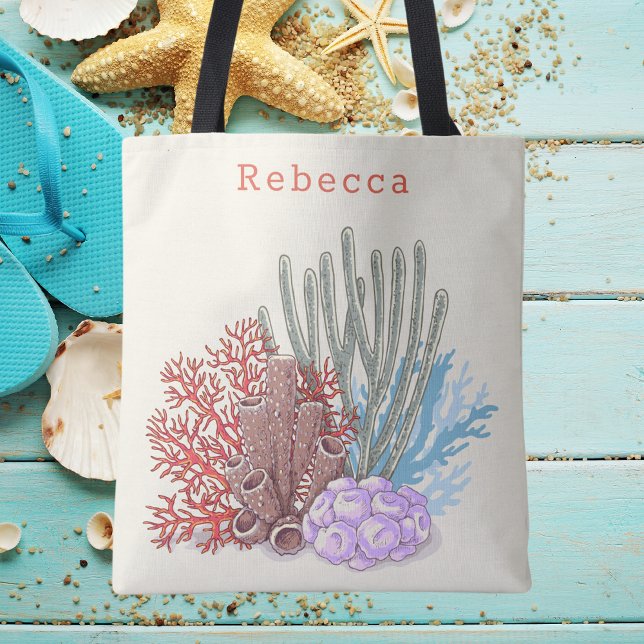 Bolsa Tote Coral de Aquarela Tropical de Praia Moderna (Criador carregado)