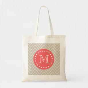 Bolsa Tote Coral do bege do monograma do teste padrão 2A de