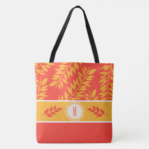 Bolsa Tote Coral e Cabana de Verão Amarelo monogramas