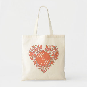 Bolsa Tote Coral e Coração Branco de Damasco do HeartParty