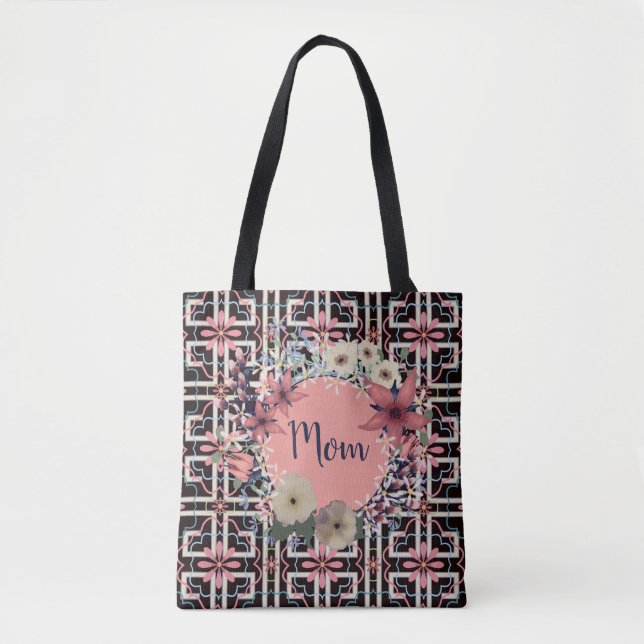 Bolsa Tote Coral Floral Wreath Monograma | DIA DE AS MÃES (Frente)