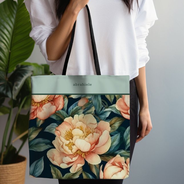 Bolsa Tote Coral Grunge Floral (Personalized Coral Tote)