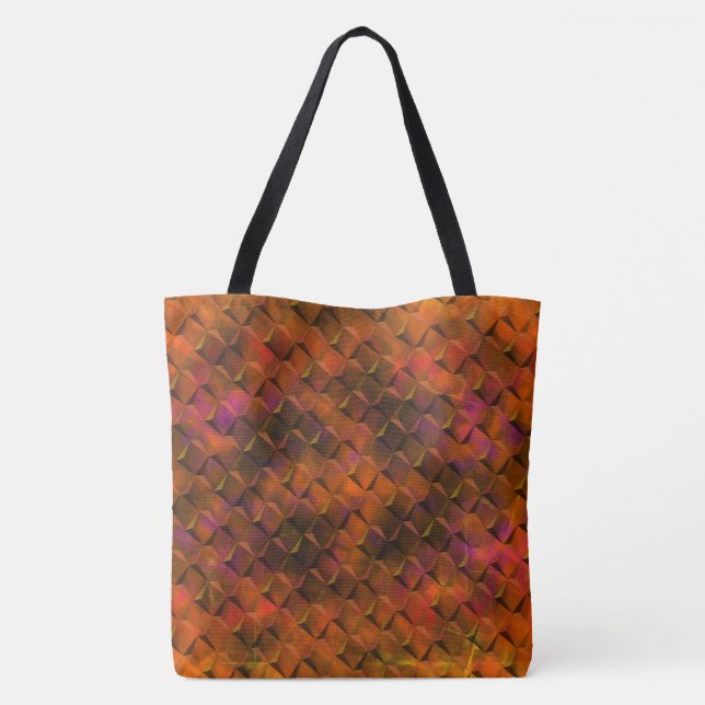 Bolsa Tote Coral ou membro castanho e 3D ou triângulos (Verso)