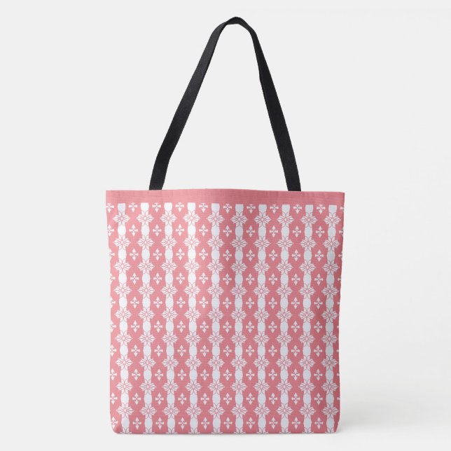 Bolsa Tote Coral Rosa e Branco (Frente)