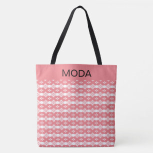 Bolsa Tote Coral rosa e branco com caligrafia