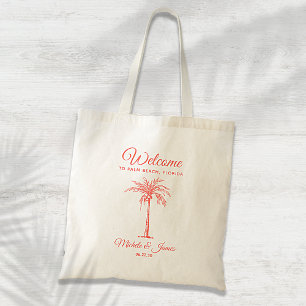 Bolsa Tote Coral Tropical Palm Tree Wedding Bem-vindo