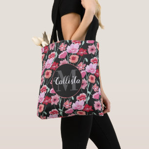 Bolsa Tote Coral Vermelho Cor-de-rosa Negro Flores de Água Mo