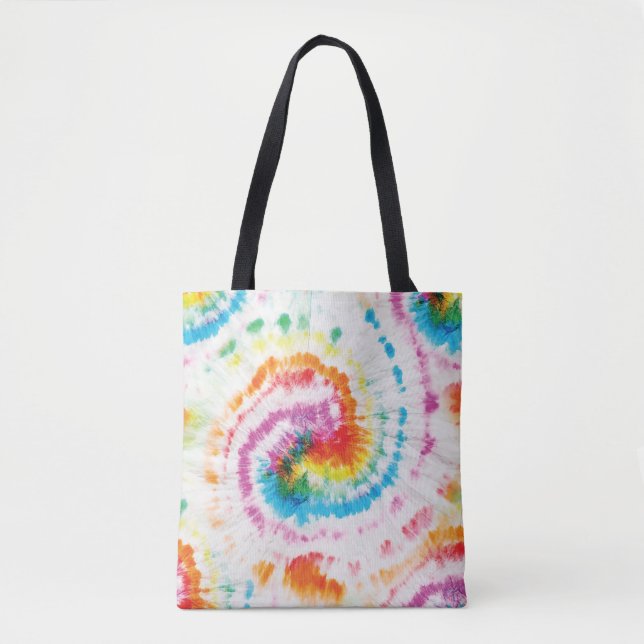 Bolsa Tote Corante espiral, padrão de espiral arco-íris (Frente)