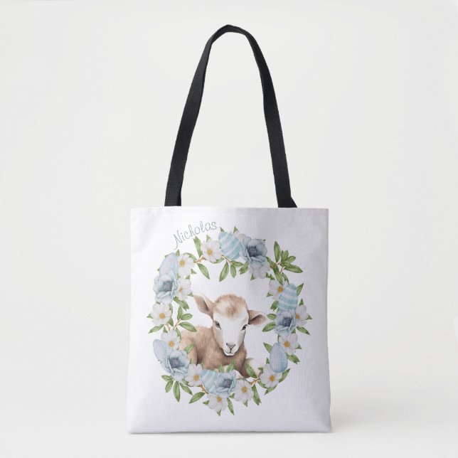 Bolsa Tote Corderiro de Páscoa Aquarela Personalizado (Frente)