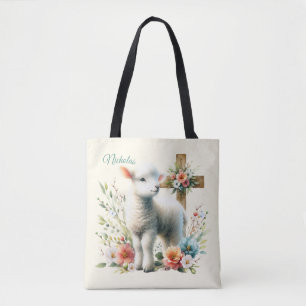 Bolsa Tote Cordero de Páscoa em Aquarela Personalizado