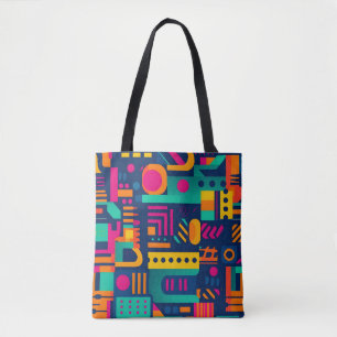 Bolsa Tote cores abstrato neon e formas geométricas boêmicas