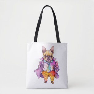 Bolsa Tote Cores d'água coloridas, buldogue francês. Frenchie