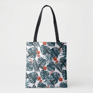 Bolsa Tote Cores de água tropicais, folhas, flores, beija-flo