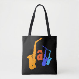 Bolsa Tote Cores do Jazz Sax Illustration Black Bag 2