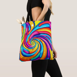 Bolsa Tote Cores giratórias, espiral psicodélica, chao colori