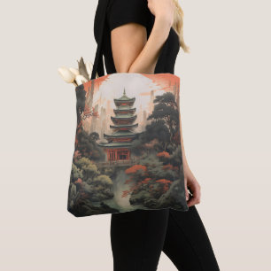 Bolsa Tote Cores Paisagem Casa Asiática
