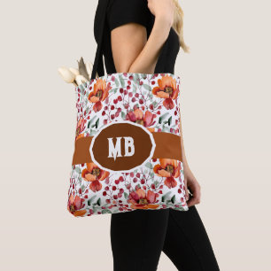 Bolsa Tote Cores Terrosas, Flores de Outono Monogramadas