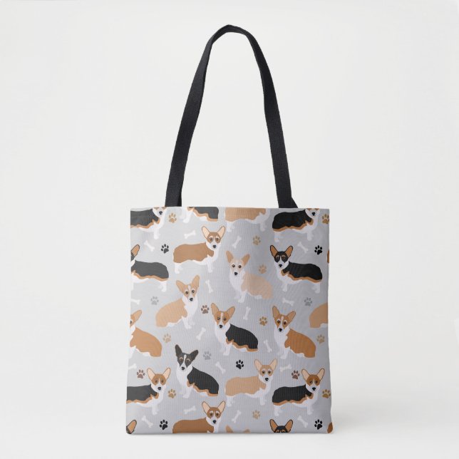 Bolsa Tote Corgi Cachorros e Ossos (Frente)