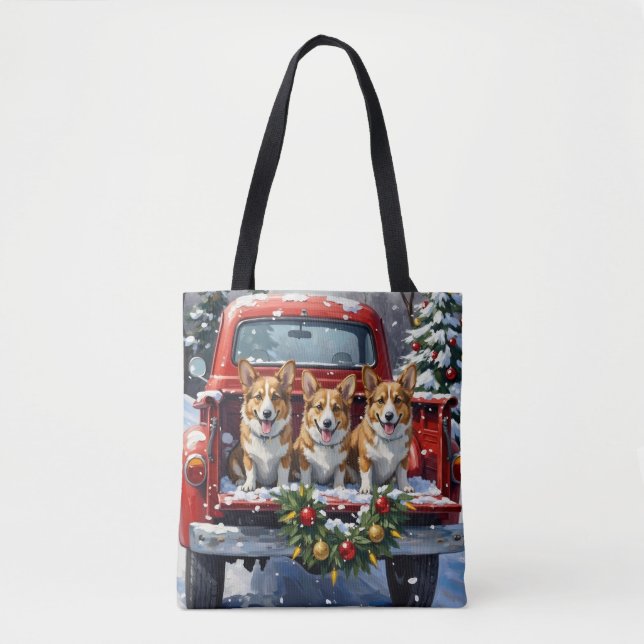 Bolsa Tote Corgi Christmas Red Truck Holiday (Frente)