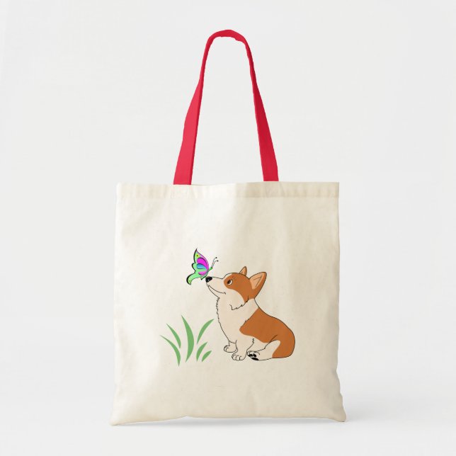 Bolsa Tote Corgi com borboleta e Grass-1.png (Frente)