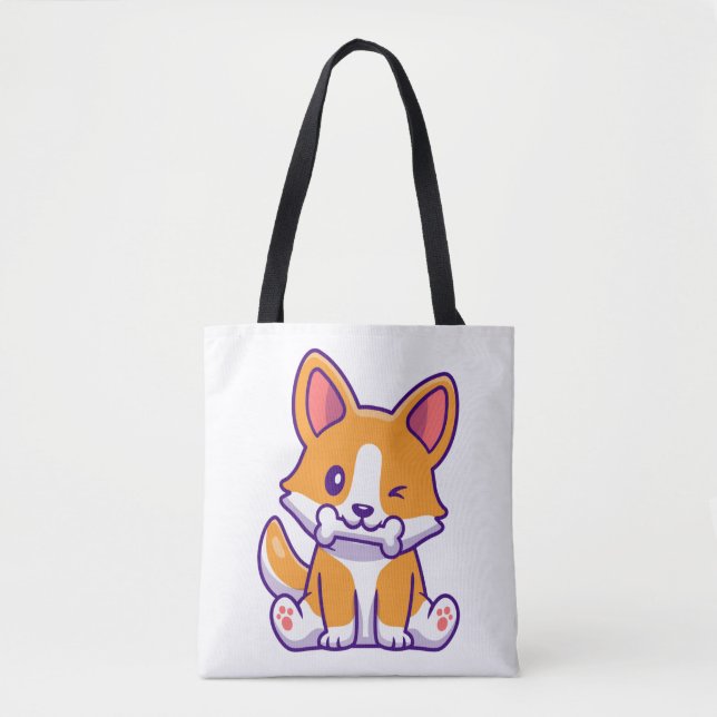Bolsa Tote Corgi cúmulo com osso (Frente)