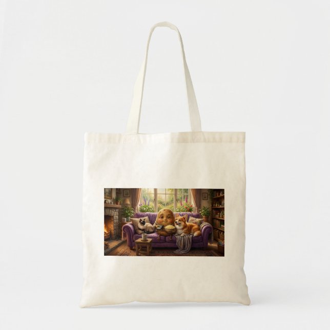 Bolsa Tote Corgi e Gato Batata de Sofá (Frente)