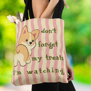 Bolsa Tote Corgi Engraçado Não Esqueça Meus Petiscos Listras 