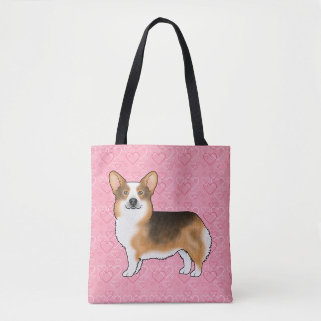 Bolsa Tote Corgi galês Pembroke de cabeça vermelha ama rosa (Frente)