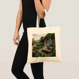 Bolsa Tote Corgi lendo jornal local no jardim
