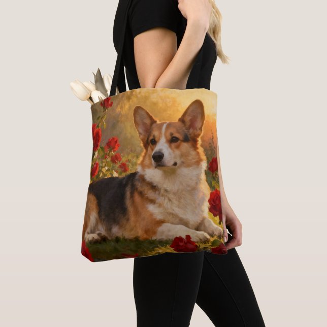 Bolsa Tote Corgi nas Rosas VI (Close Up)