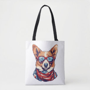 Bolsa Tote Corgi Patriotic Dog USA Flag