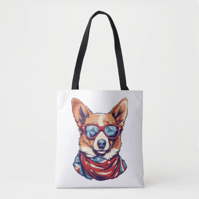 Bolsa Tote Corgi Patriotic Dog USA Flag (Frente)