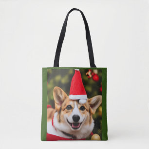 Bolsa Tote Corgi sorrindo de natal